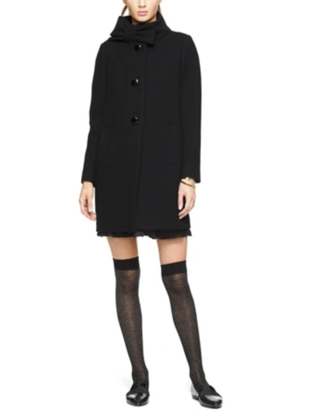 kate spade Black Bow Neck Wool Pea Coat Size 4